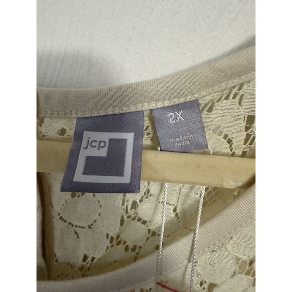 JCP 2X Womans Sheer Cream Floral Lace Top Boho Western Quiet Luxury Cap Slv-read - Picture 8 of 13